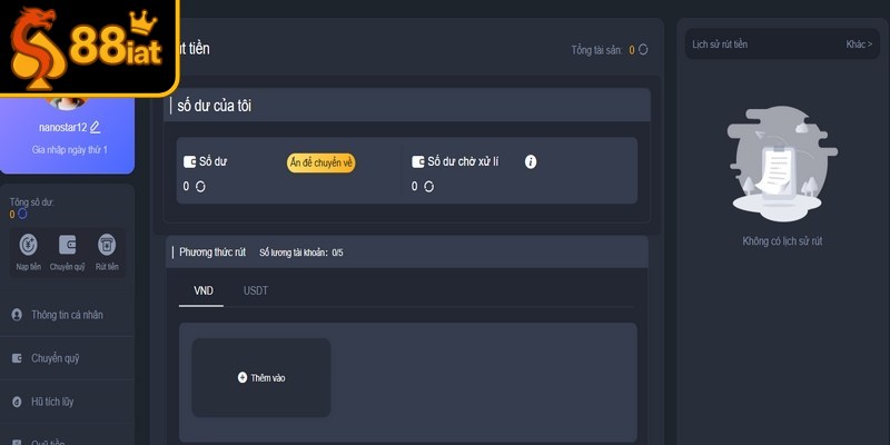 Tài khoản đang sử dụng phải là chính chủ mới được phép rút tiền